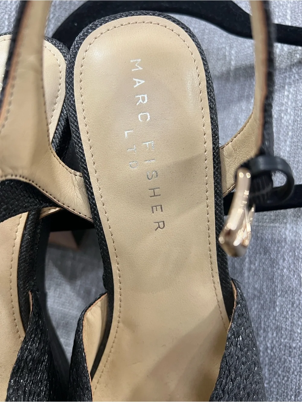 Marc Fisher Black Woven Slingback Wedge Sandals